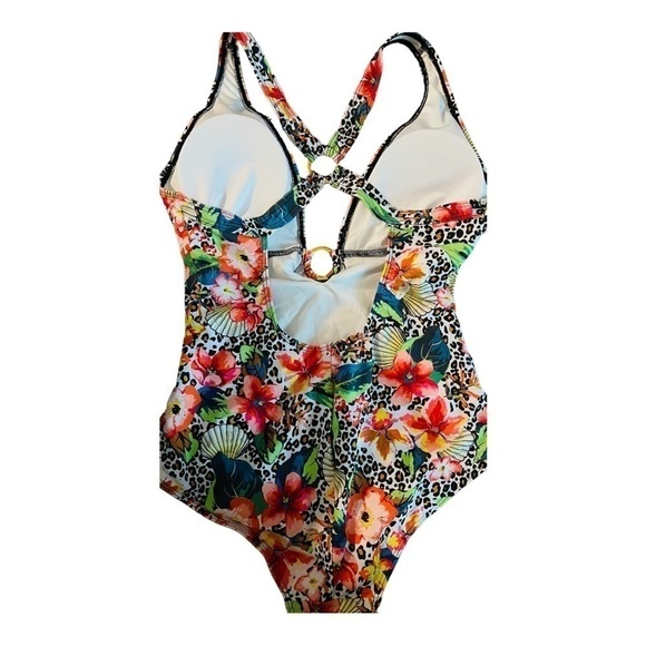 Liora Floral Print Deep V Neck Ring Front and Back One Piece Swimsuit NWT - Picture 5 of 6
